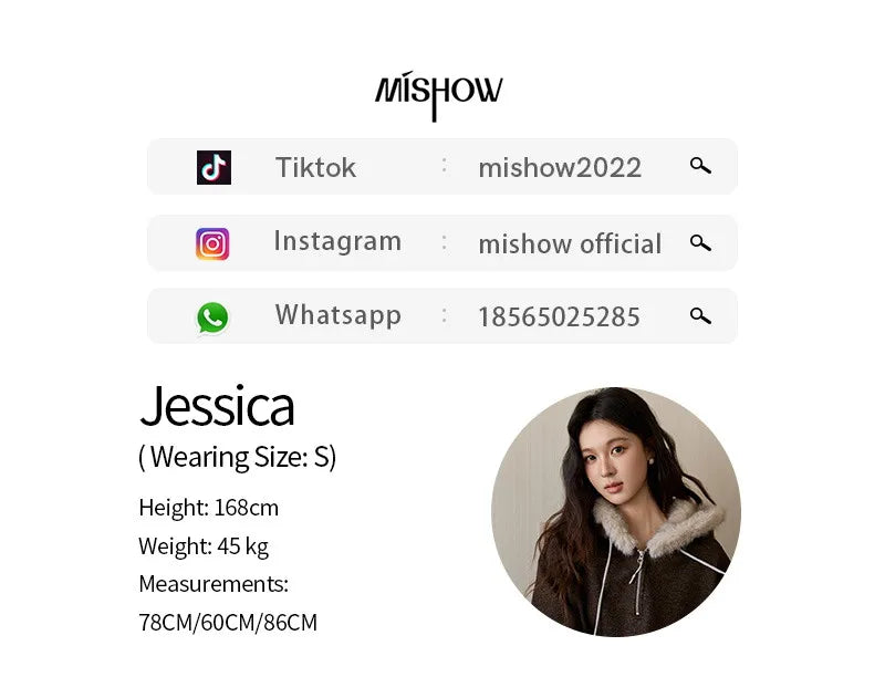 MISHOW Women's Brown Two-Piece Set 2025 Winter Faux Fur Hood Sweatshirt Elastic Waist Wide-Leg Pants Warm Casual Sets MXE94T1476