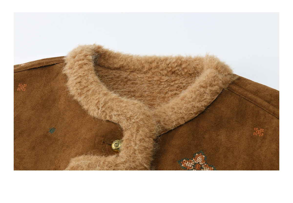 MISHOW Women Brown Jacket 2025 Winter Retro Stand Collar Single-Breasted Windproof Coat Comfortable Long-Sleeve Coat MXE86W0910