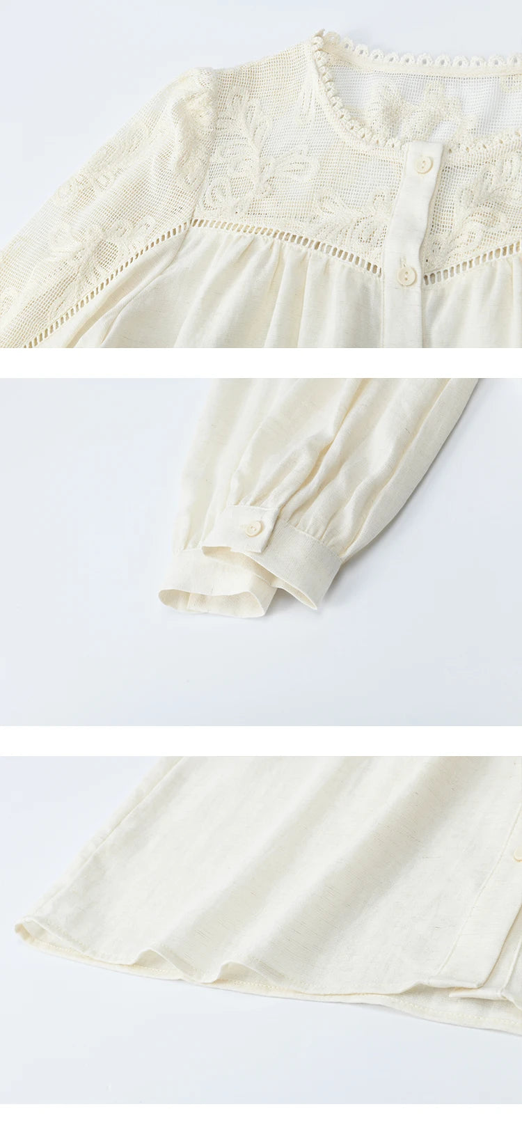 MISHOW Women's Beige Hollow Out Embroidery Shirt Autumn French Elegant Long Sleeve O-Neck Shirts Retro Commute Tops MXE44X2498