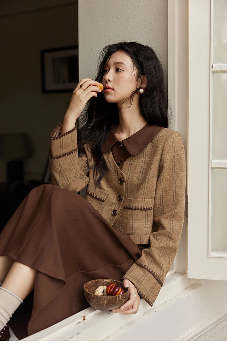 MISHOW Plaid Tweed Coats Midi Skirt Separately Women 2024 Fall Winter Polo Vintage Elegant  Jackets Pleated Skirts MXD46W0460