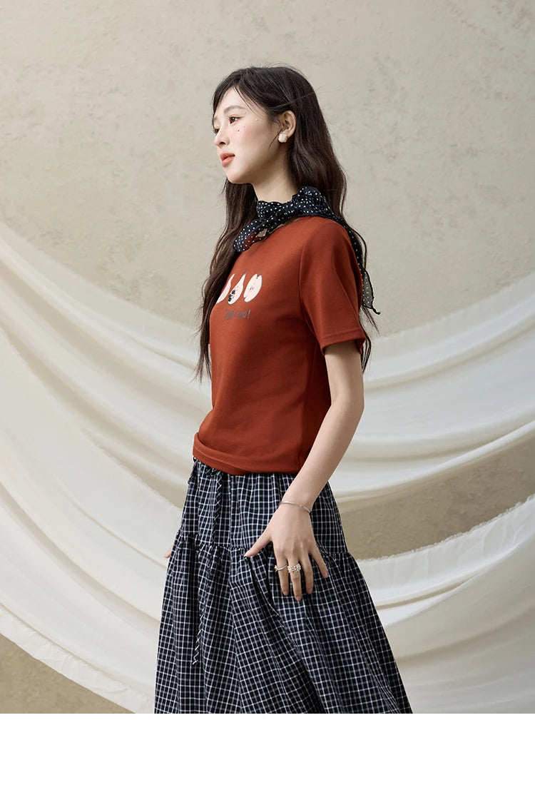 MISHOW Summer Print Casual T-shirt Women New 2025 Short Sleeve Round Neck Slim Shirts Female Fashion Office Lady Tops MXE33T0500