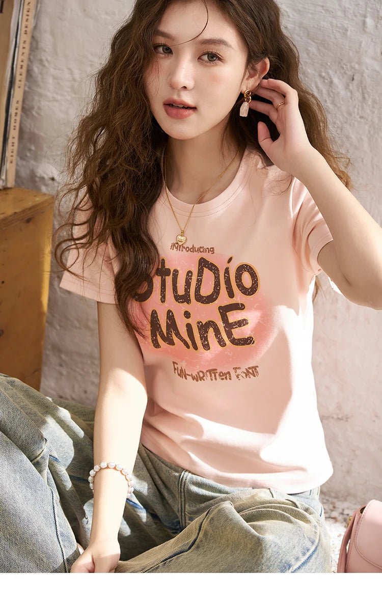 MISHOW Letter Print Short Sleeve T-shirt for Women 2024 Spring Summer New Loose Casual Tshirt Woman Crew Neck Tee Top MXD13T0164