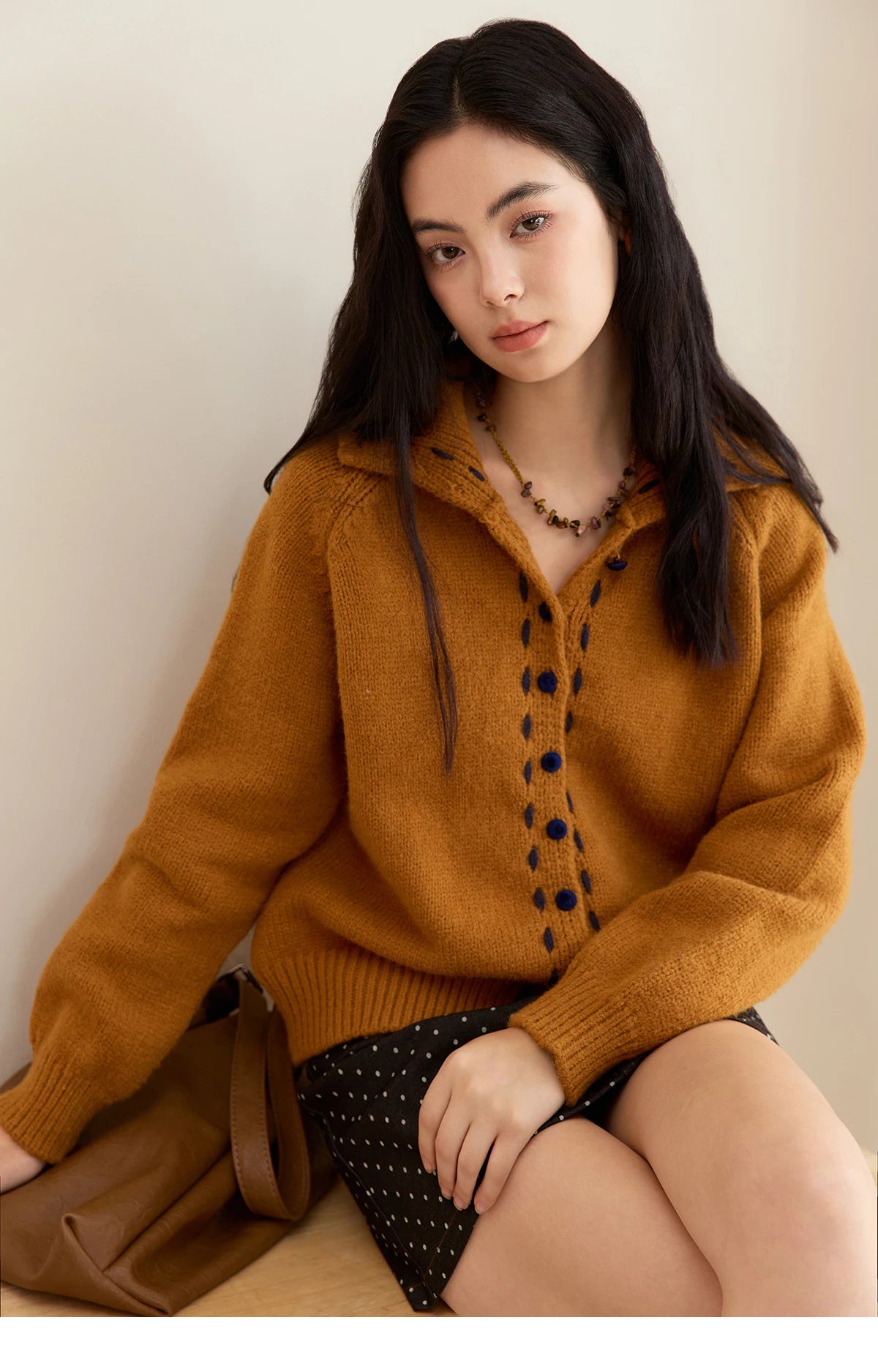 MISHOW Women's Turtleneck Sweater 2025 Retro Long-sleeved Single-breasted Loose Knit Top Casual Winter Woman Cardigan MXE48Z2617