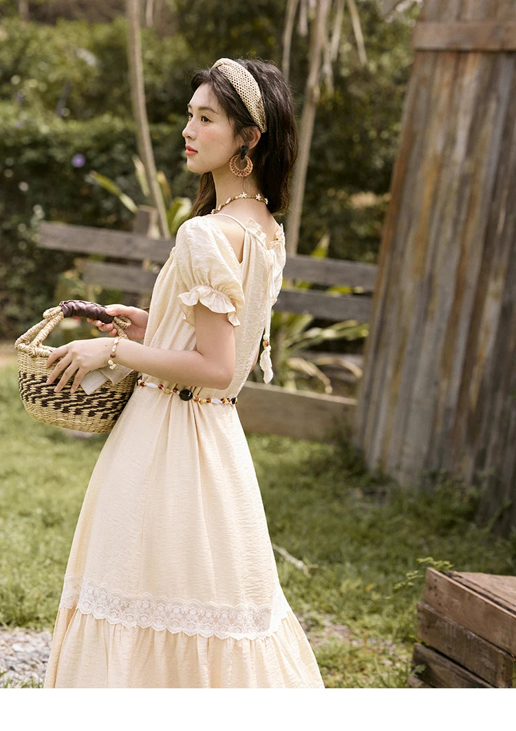 MISHOW French Holiday Summer Dresses Women Summer 2025 Short Sleeve Halter Neck Off-shoulder Long Dress Female New MXE31L2190