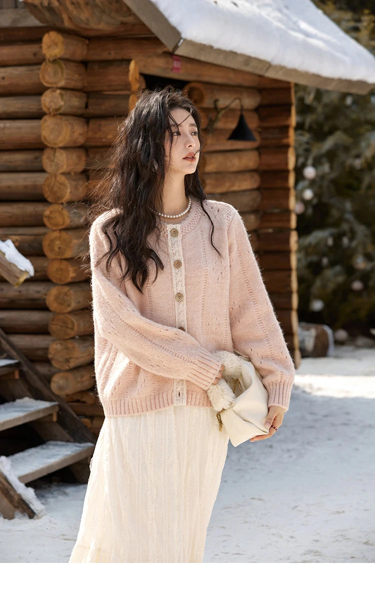 MISHOW Wool Blend Cardigan Pink Sweater 2024 Autumn Winter Women Clothes Sweet Top Knitted Sweater Outerwears MXD56Z1064