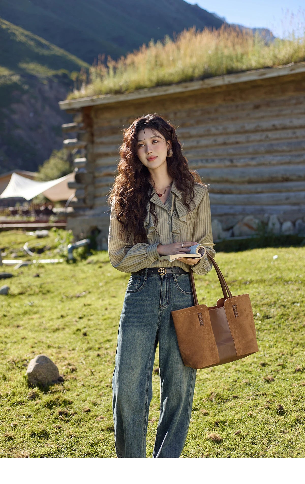 MISHOW Retro Button Long Sleeved Striped Shirt for Women 2024 Autumn Korean Flounce Polo Neck Casual Tops Office Lady MXD41C0321