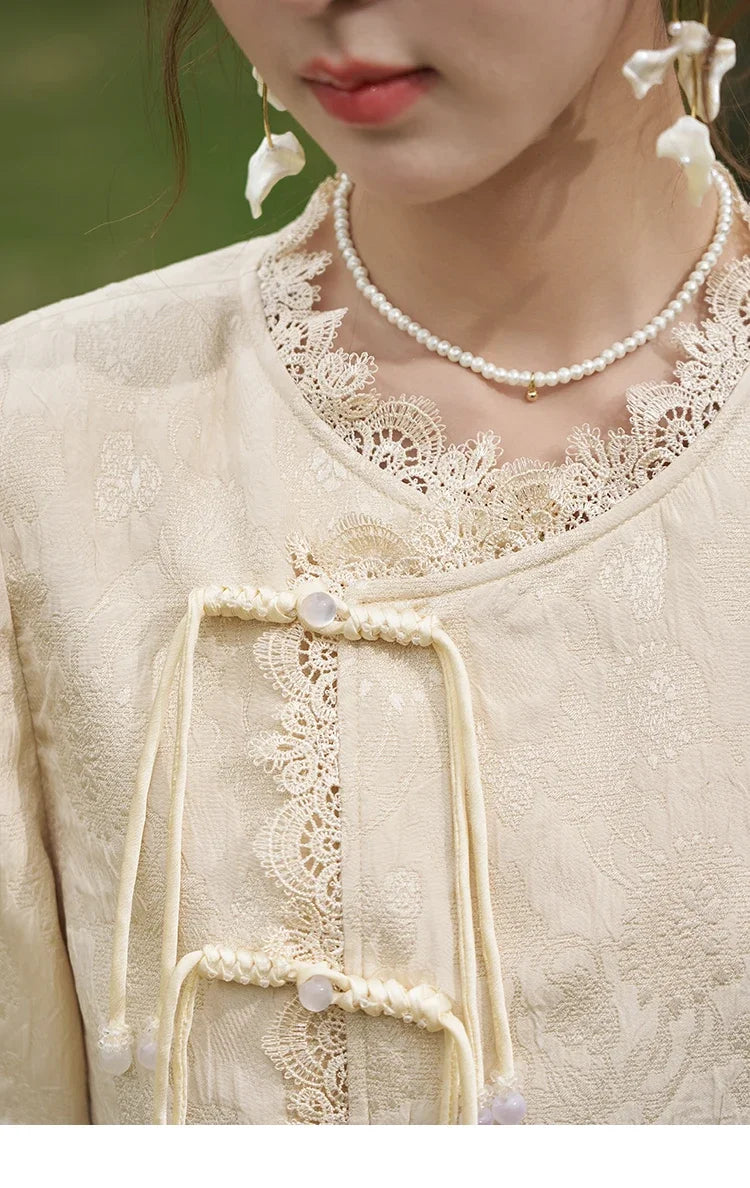 MISHOW Chinese Lace Edge Jacket Midi Skirts Separately Spring 2025 Elegant Top Irregular Jacquard Front Split Skirts MXD15W0370