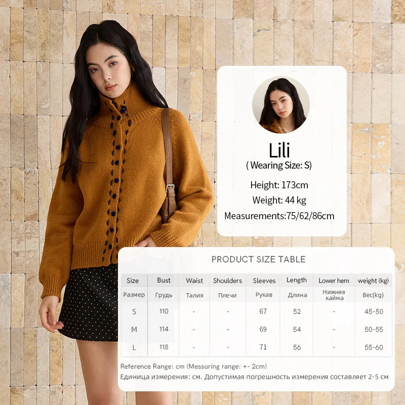 MISHOW Women's Turtleneck Sweater 2025 Retro Long-sleeved Single-breasted Loose Knit Top Casual Winter Woman Cardigan MXE48Z2617