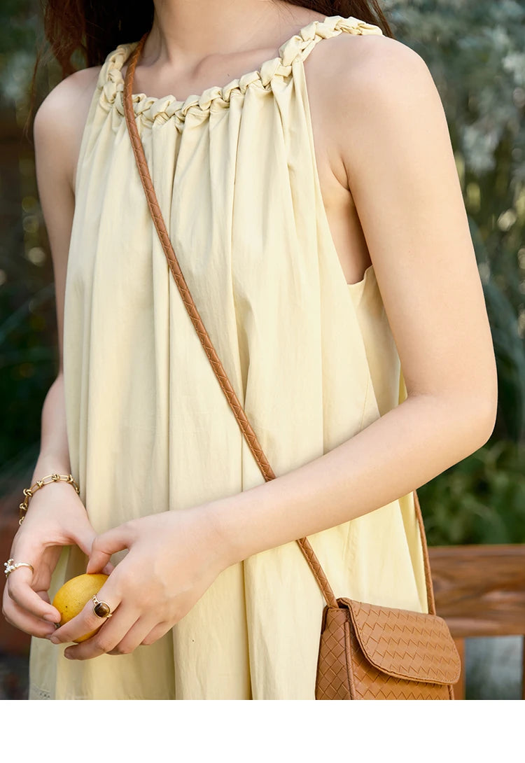 MISHOW Women's Twists Neck Strap Dress 2025 Summer New Female Fashion Sleeveless Twist Hollow Lace Up Cake Dresses MXE39L2383