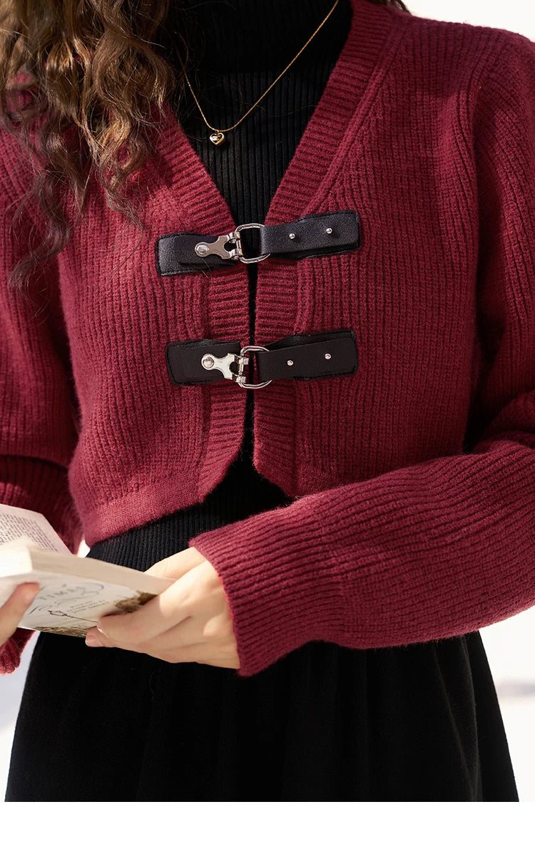 MISHOW Knitted Dress Solid Cardigan Separately Women Winter V Neck Sweater Midi A-line High Waist Dress Short Tops MXC59L1646