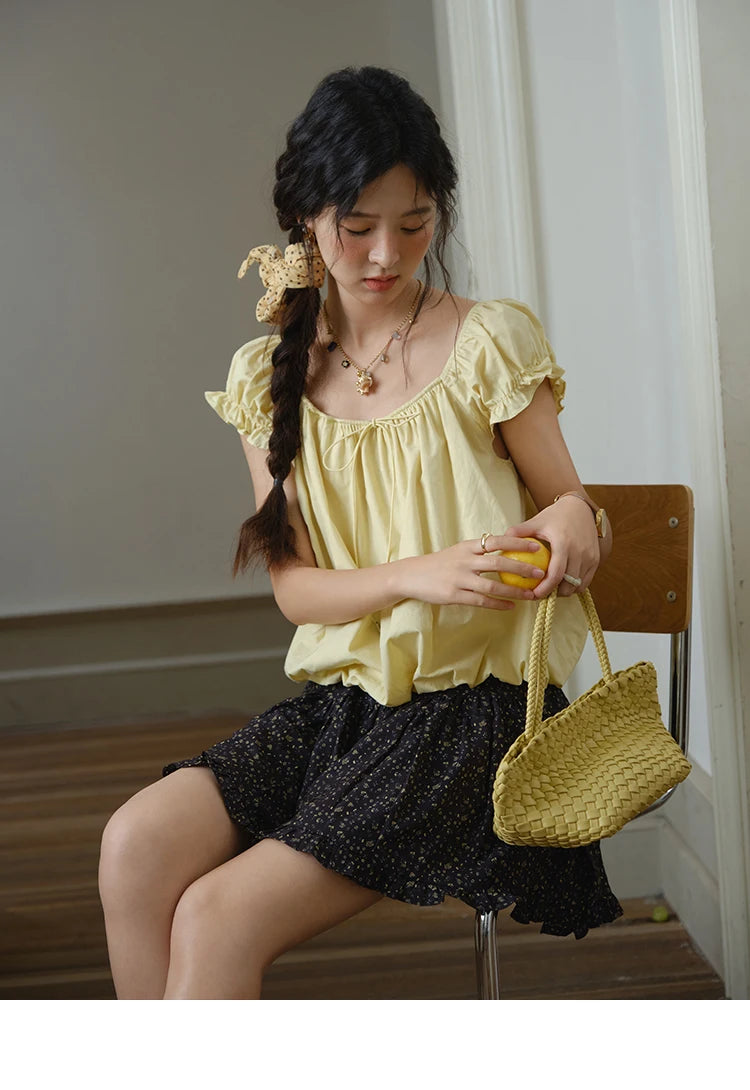 MISHOW 100% Cotton Blouse for Women 2025 Summer New Fashion Puff Sleeve Casual Commute Lace Up Top Ladies Clothing MXE37X1893