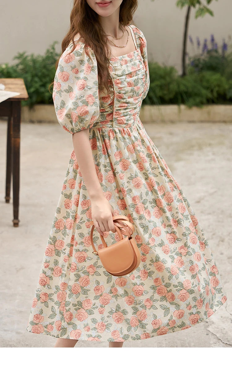 Mishow 100% Cotton Floral Puff Sleeve Dress MXC33L1397