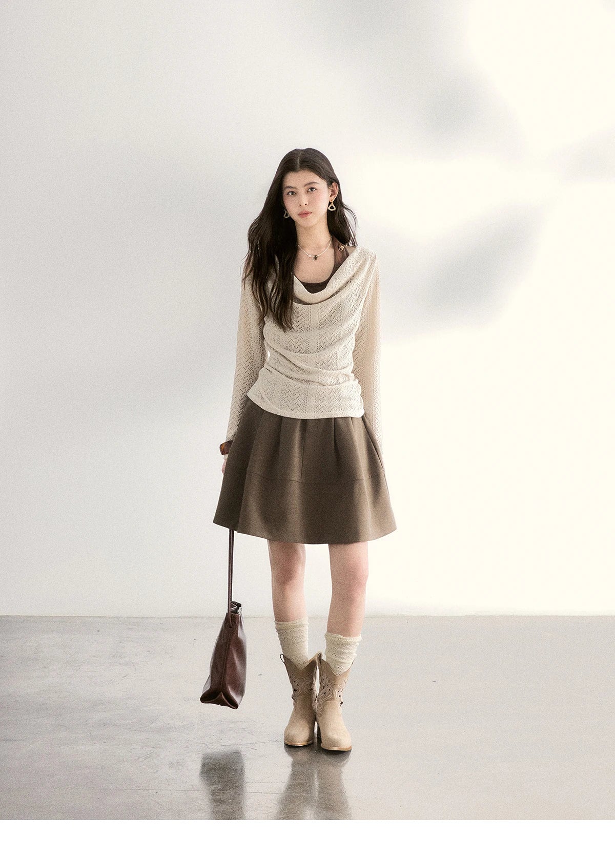 MISHOW Women's A-line Flower Bud Mini Skirt 2026 Spring High Waist Pleated Casual Short Skirt with Slanted Pockets MXF108B0767