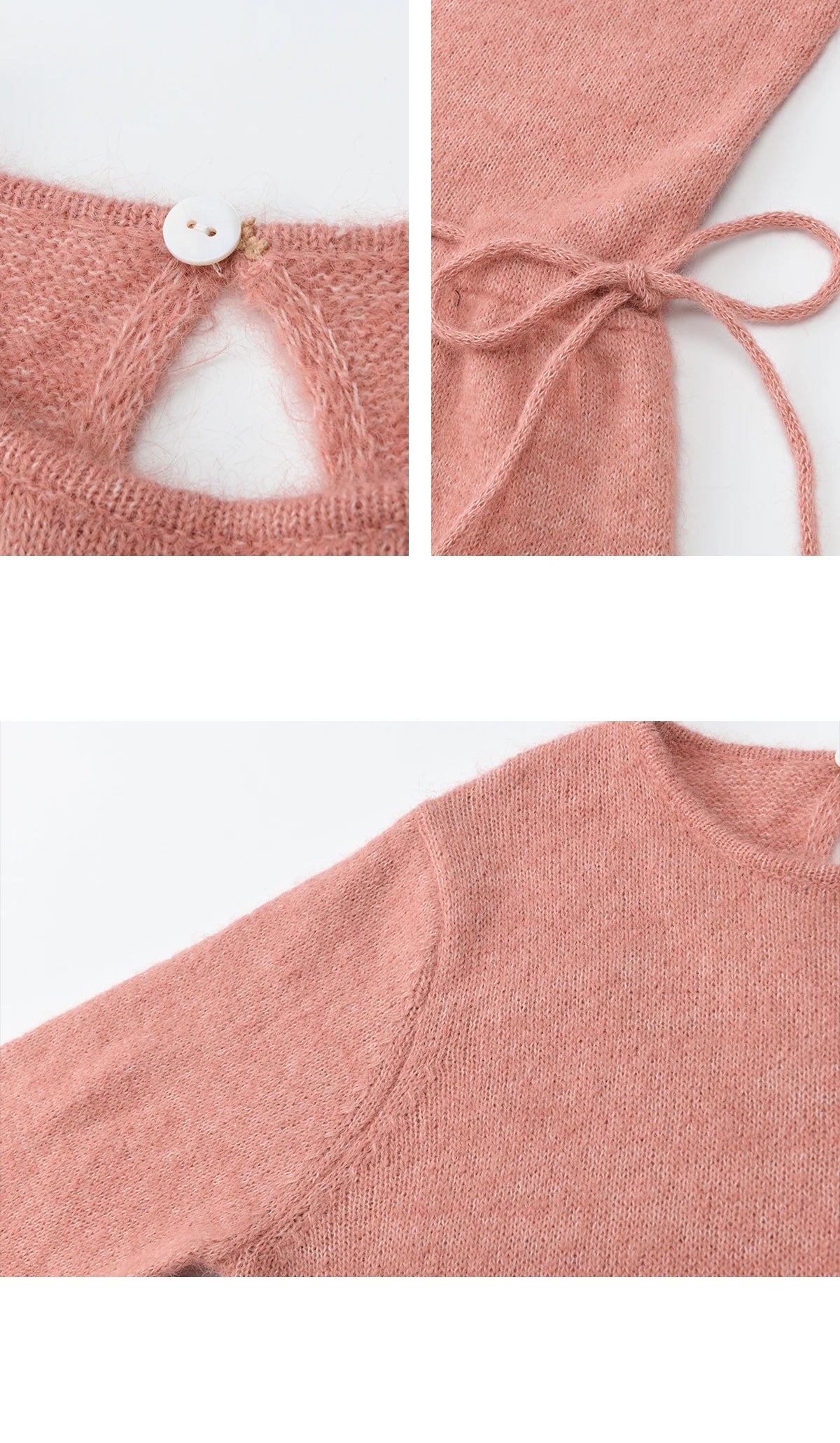 MISHOW Women's Pink Sweater 2025 Winter French Style Round Neck Knit Top Ruffled Hem with Drawstring Belt Pullover MXE90Z2824