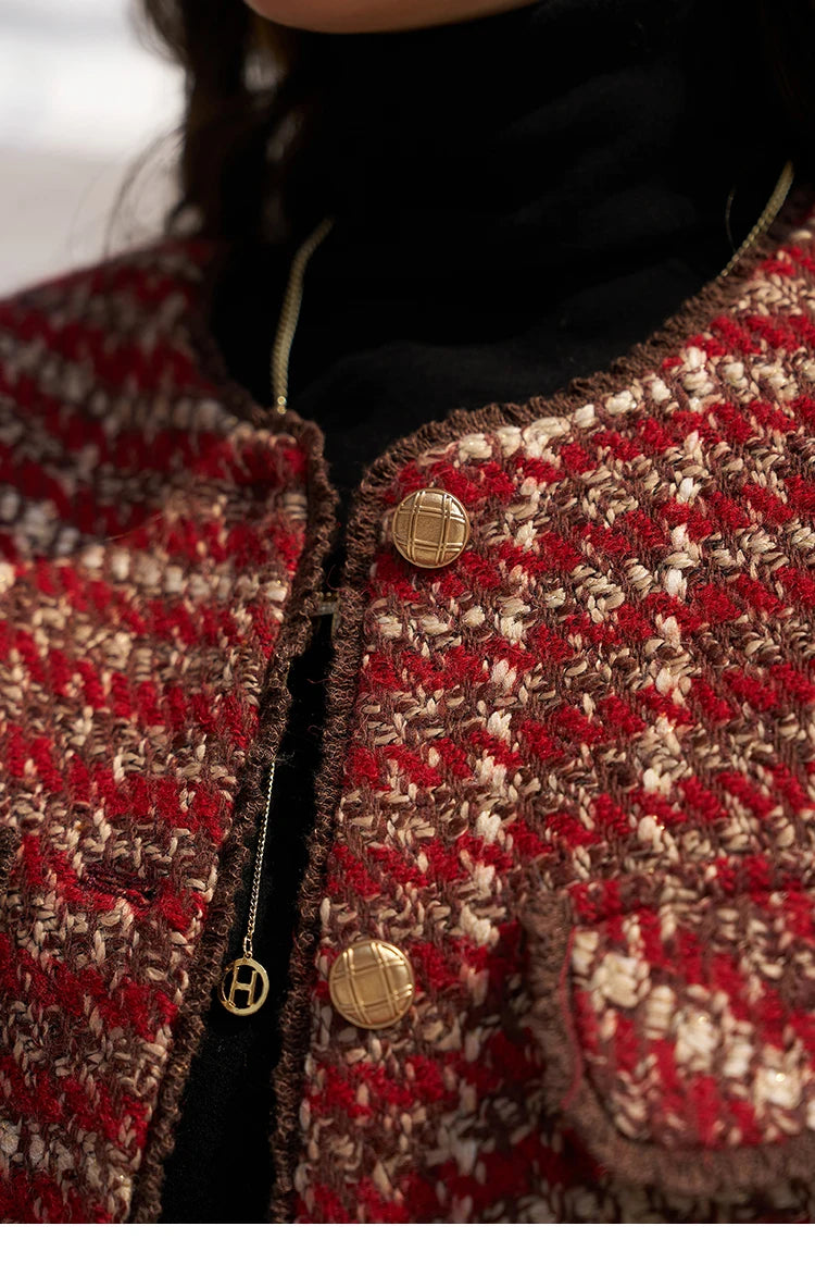 MISHOW Tweed Jacket for Women Luxury 2025 Winter Wool Blend Thick Coat High Quality Fashion Crew Neck Outerwear Top MXC57Y0021