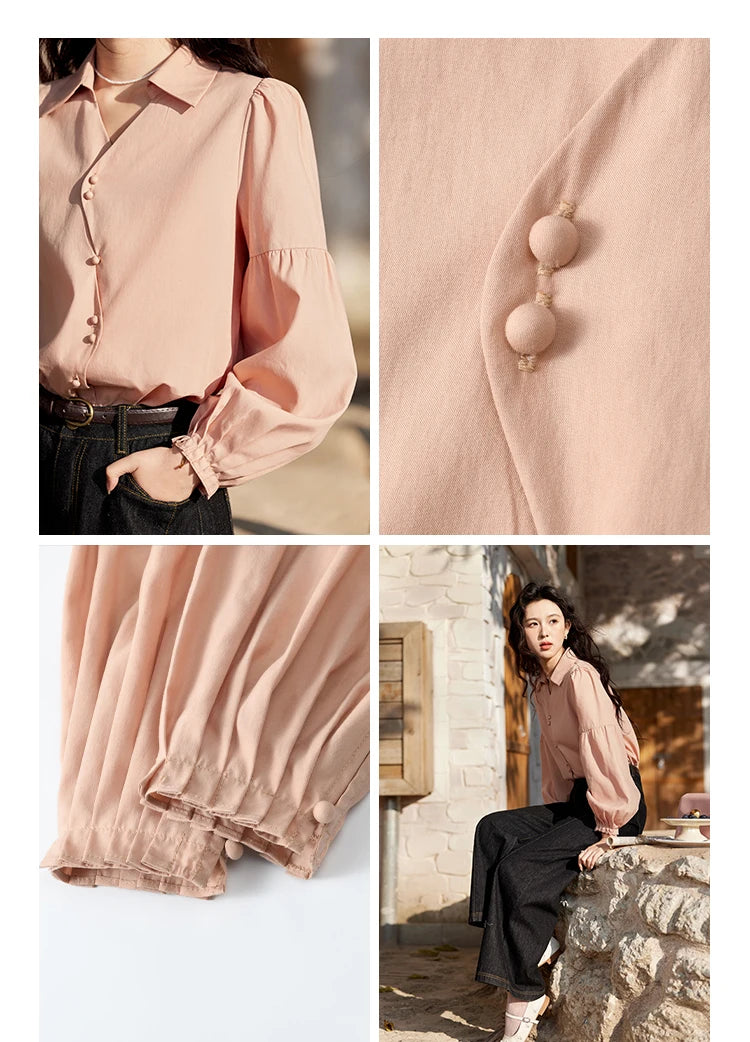 MISHOW French Polo Neck Long Sleeve Shirt Women's Spring Summer 2025 Elegant Sweet Cute Casual Tops Solid Shirts MXE11C0388