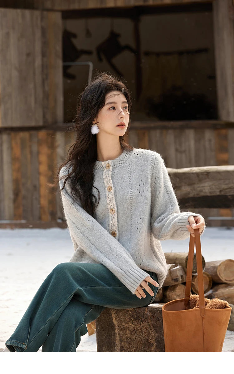 MISHOW Wool Blend Cardigan Pink Sweater 2024 Autumn Winter Women Clothes Sweet Top Knitted Sweater Outerwears MXD56Z1064