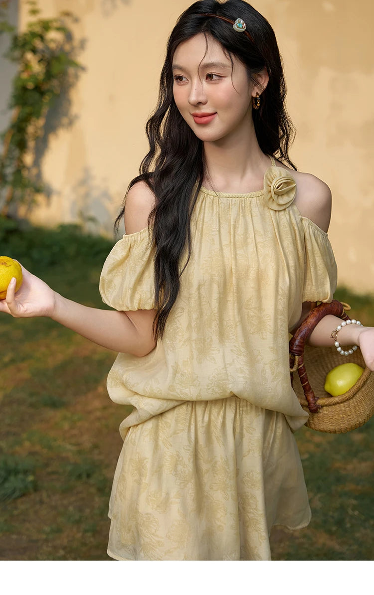 MISHOW Off Shoulder Sling Top Wide Leg Comfortable Casual Shorts Separately 2024 Summer Temperament Sweet Matching MXD24X1523