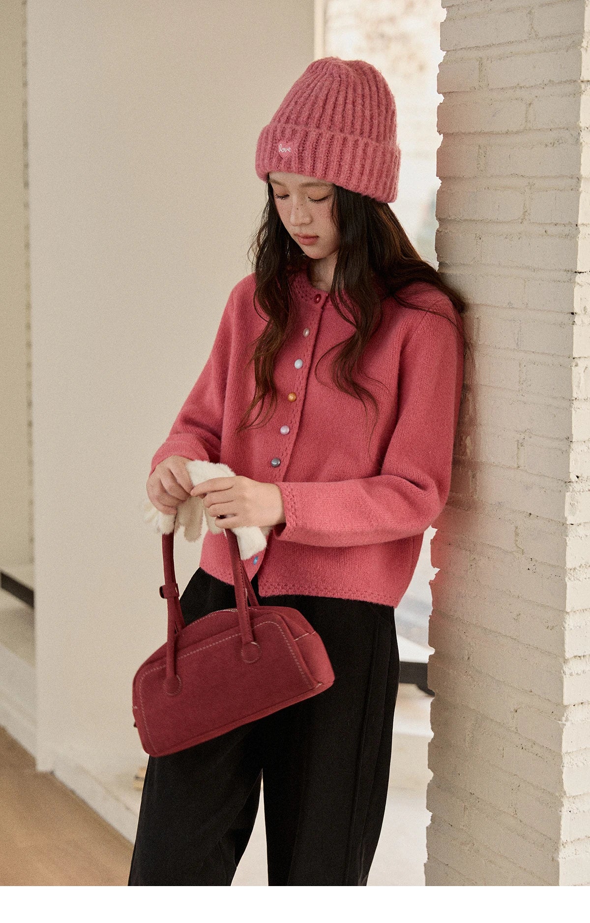 MISHOW Women's Cardigan 2025 Slim Fit Hollow Out Round Neck Rainbow Button Sweater French Style Solid Warm Knitwear MXE90Z2796