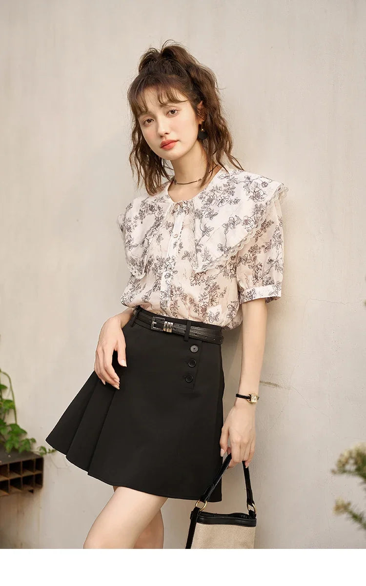 MISHOW Women's Pleated Short Skirt 2023 Summer College Style Solid High Waist Button A-LINE Above Knee Mini Skirts MXC37B0043