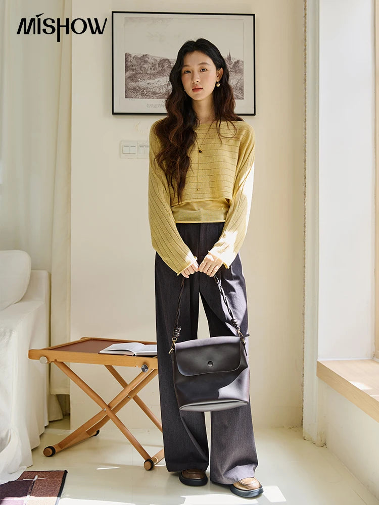 MISHOW Striped Short Hanging Neck Top Two-piece Set 2025 Autumn Wool Blend Knitted Sweater Casual Fashion Top Sets MXE46T1399