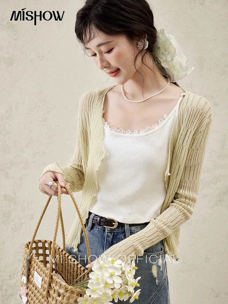 MISHOW Casual V-neck Knitted Cardigan Women 2025 Spring Long Sleeve Solid New Cardigans Female Fashion Office Lady MXE16Z1193