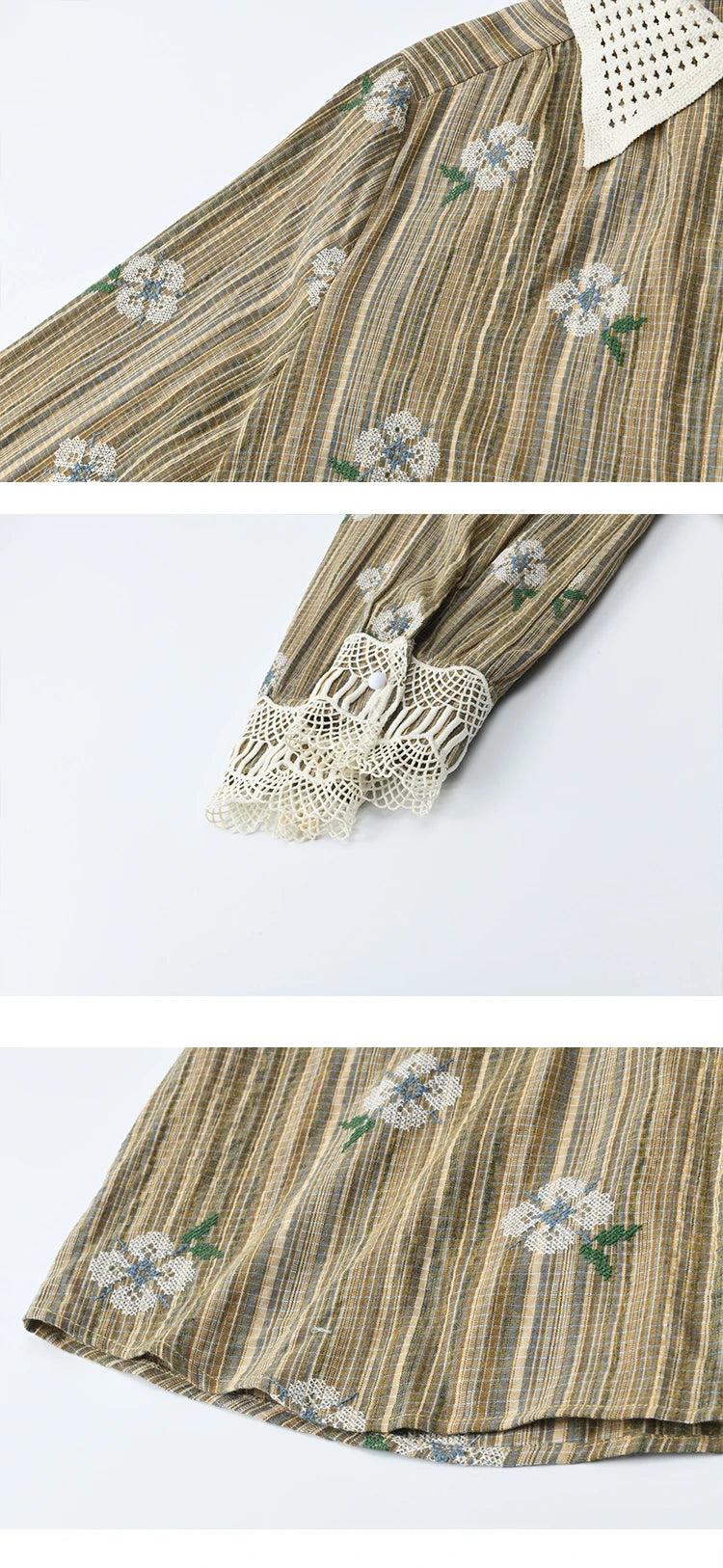 MISHOW Embroidered Shirt for Women Autumn 2025 Hollowed Out Woven Lapel Tops Lace Cuffs Vintage Long Sleeved Shirt MXE44C2393