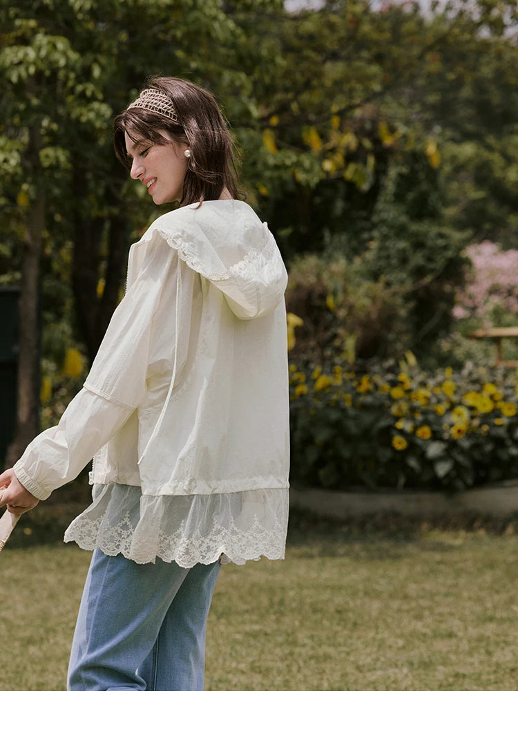 MISHOW Sunscreen Summer Coat Women New 2025 Long Sleeve Hooded Solid Lace Loose Cardigan Female Thin Breathable MXE33W0780