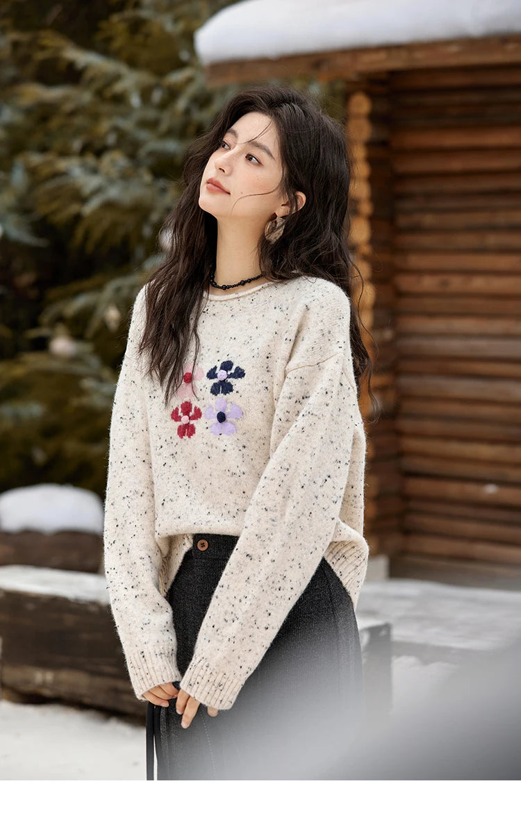 MISHOW Wool Blend Yarn Knitted Sweater Flower Color Dots Design 2024 Winter Women O-Neck Pullovers Lazy Sweaters MXD56Z1066