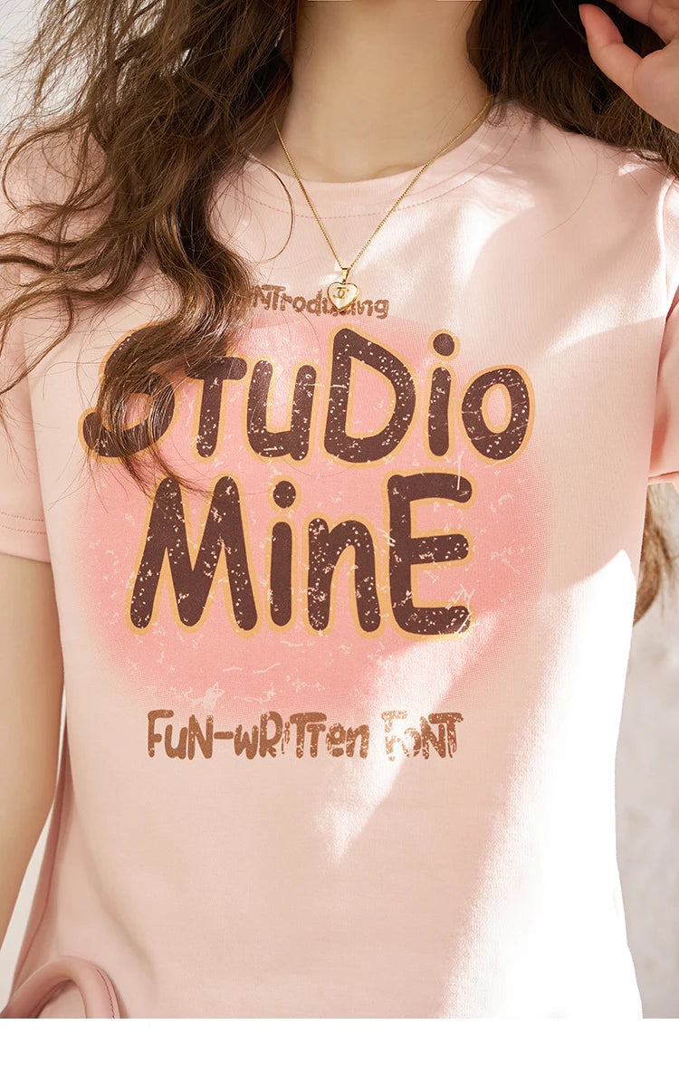 MISHOW Letter Print Short Sleeve T-shirt for Women 2024 Spring Summer New Loose Casual Tshirt Woman Crew Neck Tee Top MXD13T0164