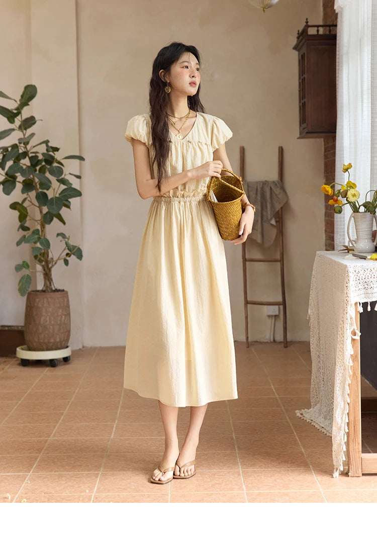 Mishow Flower Bud Sleeve V-Neck Sash Dress MXE34L2238