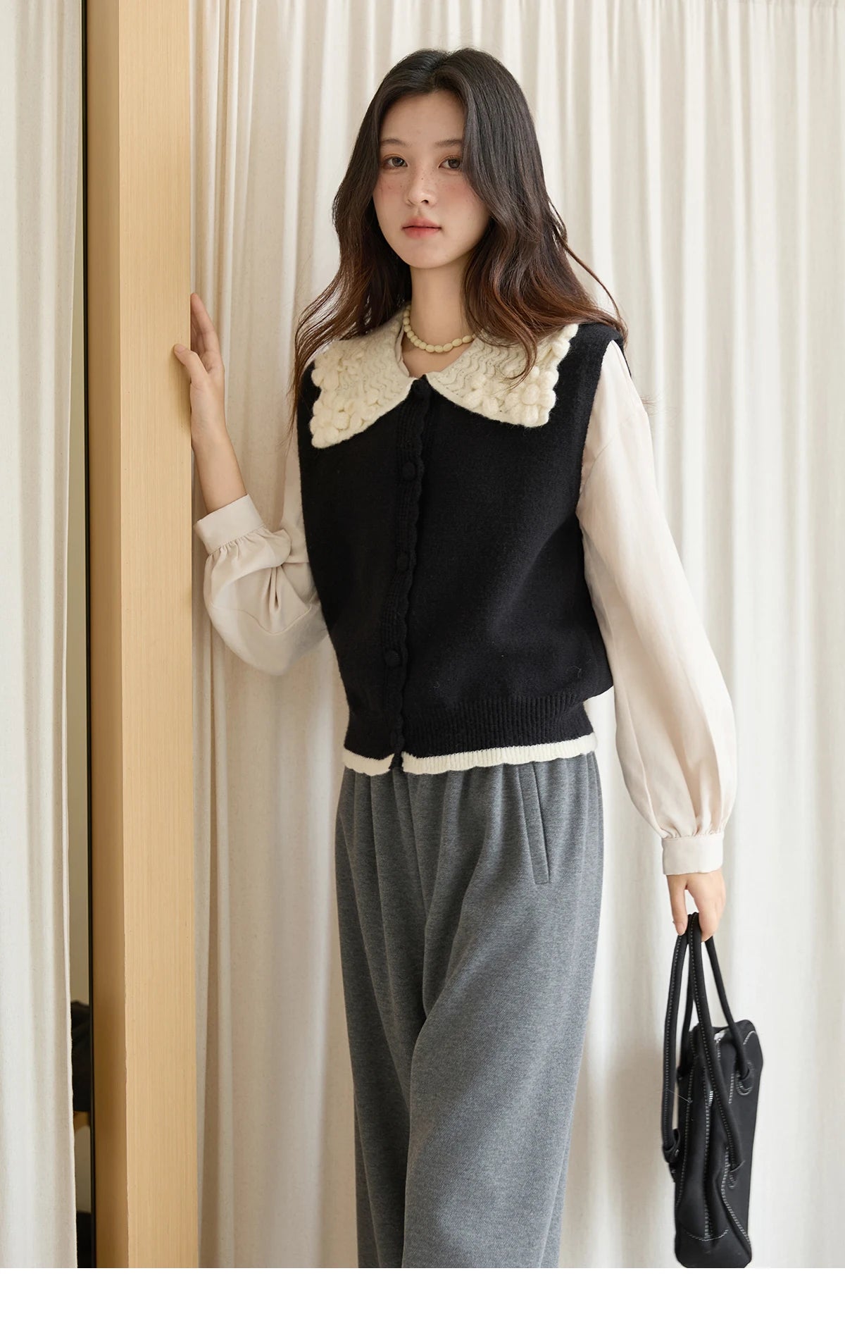 Mishow Black Peter Pan Collar Knitted Vest MXE45Z2484