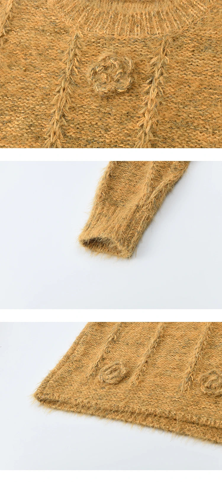 MISHOW Pretty Women's Sweaters  2025 Autumn Retro Yellow 3D Rose Embroidery Loose Casual Tops Long-sleeved Pullover  MXE47Z2563