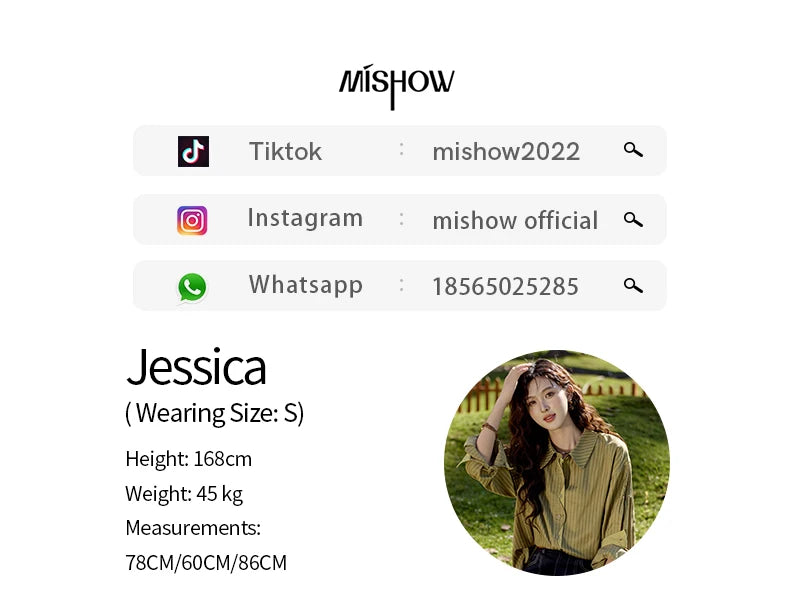 MISHOW Striped Casual Shirt for Women 2024 Autumn Retro Lapel Long Sleeve Top Contrasting Cuffs Shirts Office Lady MXD42C0301