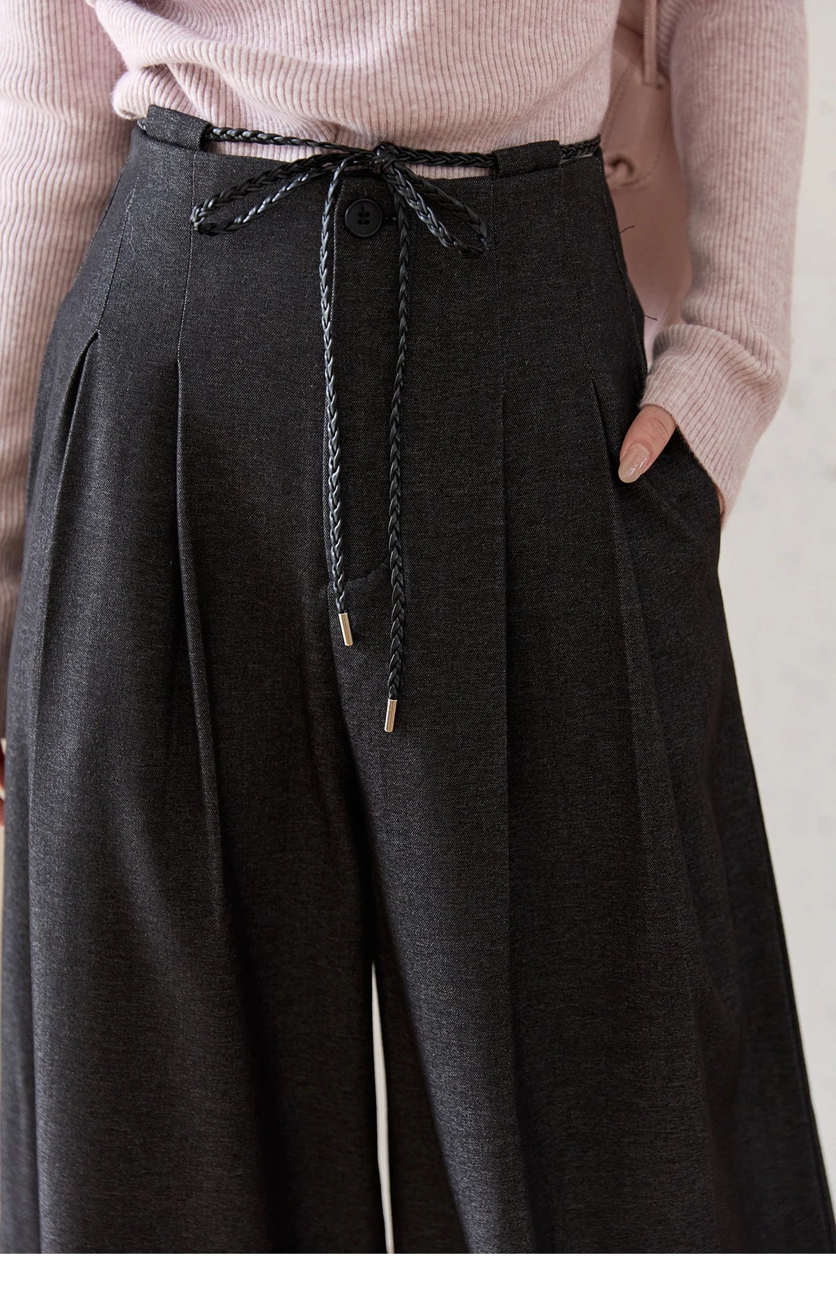 MISHOW Women's Trousers 2025 Autumn Winter Lace-up Gray Wide-leg Pants High Waist Slim Commuting Casual Pants Women MXE51K1106