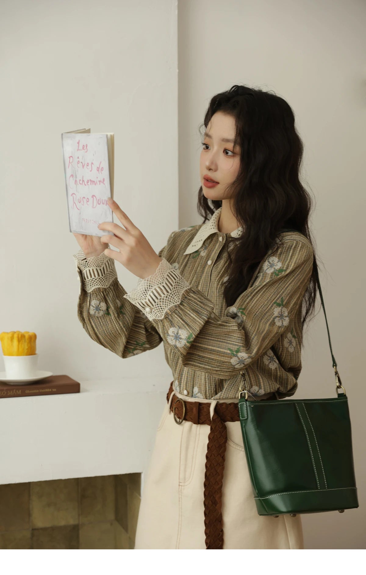 MISHOW Embroidered Shirt for Women Autumn 2025 Hollowed Out Woven Lapel Tops Lace Cuffs Vintage Long Sleeved Shirt MXE44C2393