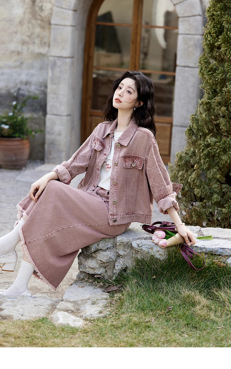 MISHOW Cowboy Skirts Separately For Women 2025 Spring New Gentle Sweet Thick Jacquard Short Jacket Mid Long Skirt MXE14W0754