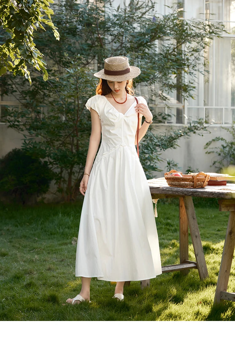Mishow V-Neck Puff Sleeve Solid Vacation Dress MXE39L2384