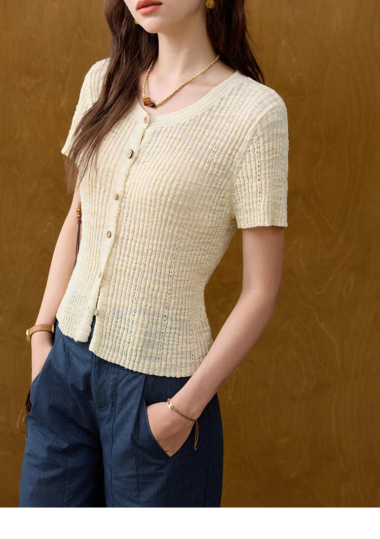 MISHOW Summer Knitted T-Shirts 2025 New Solid Short Sleeve Round Neck Thin Tops Female Fashion Versatile Office Lady MXE31Z1229