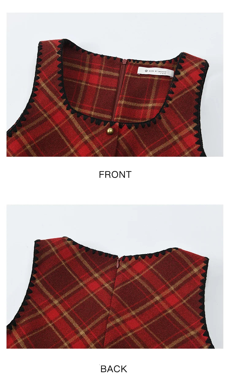 MISHOW Plaid Dress for Women Winter 2024 Contrasting Color Square Neck Plaid Dresses Woolen Sleeveless Vest Dress MXD58L2078
