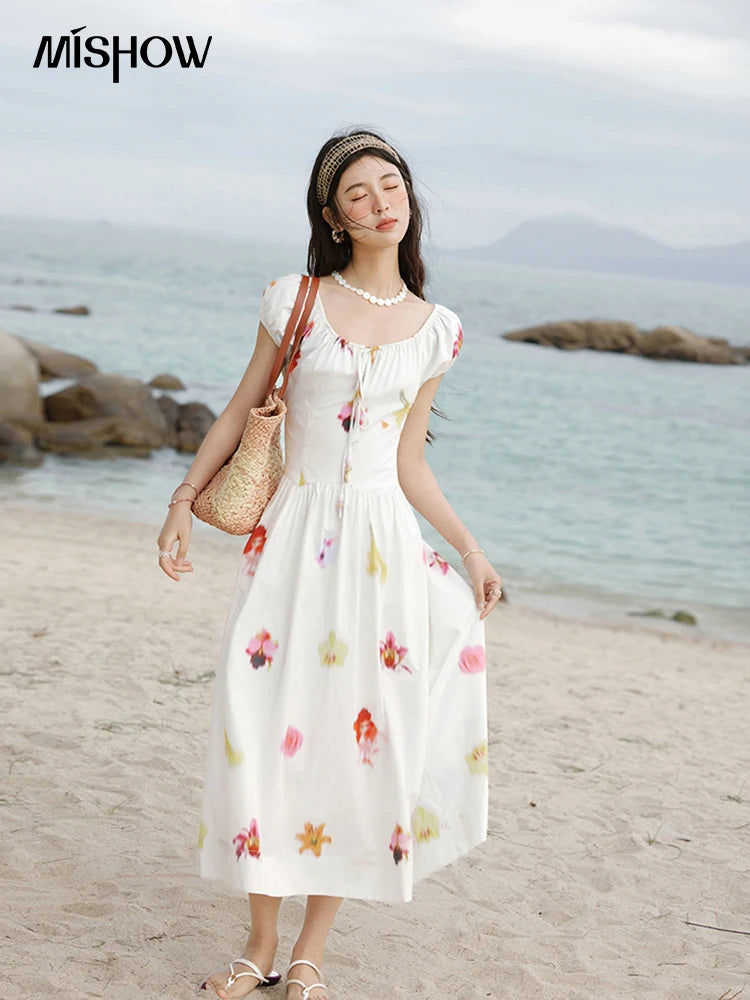 MISHOW Korean Cotton Print Drawstring Dress MXE32L2212