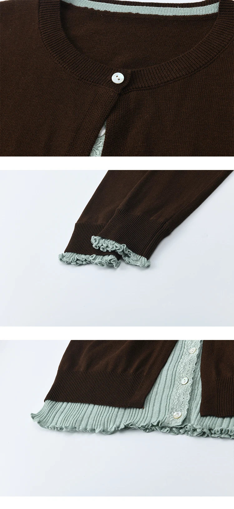 MISHOW Pullover Women 2025 Autumn Winter Retro Fake 2 Pieces Round Neck Color-blocked Lace Trim Knit Sweater Slim Top MXE46Z2545