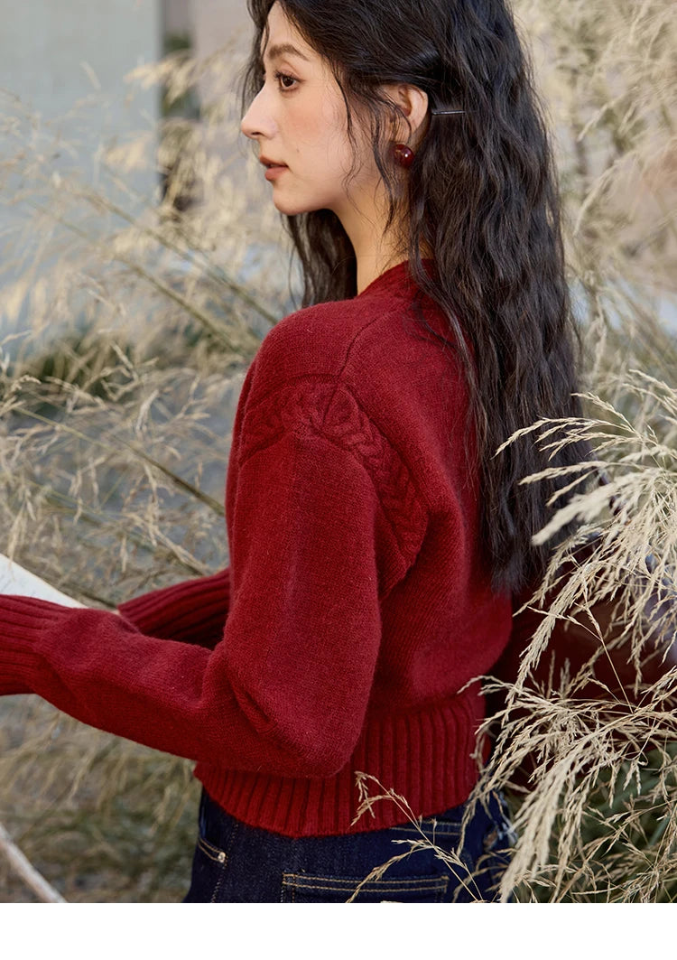 MISHOW Elegant V-neck Sweater Women's Long-sleeved Knitted Jacket 2025 Fall Winter New Korean Vintage Short Cardigan MXD48Z0848