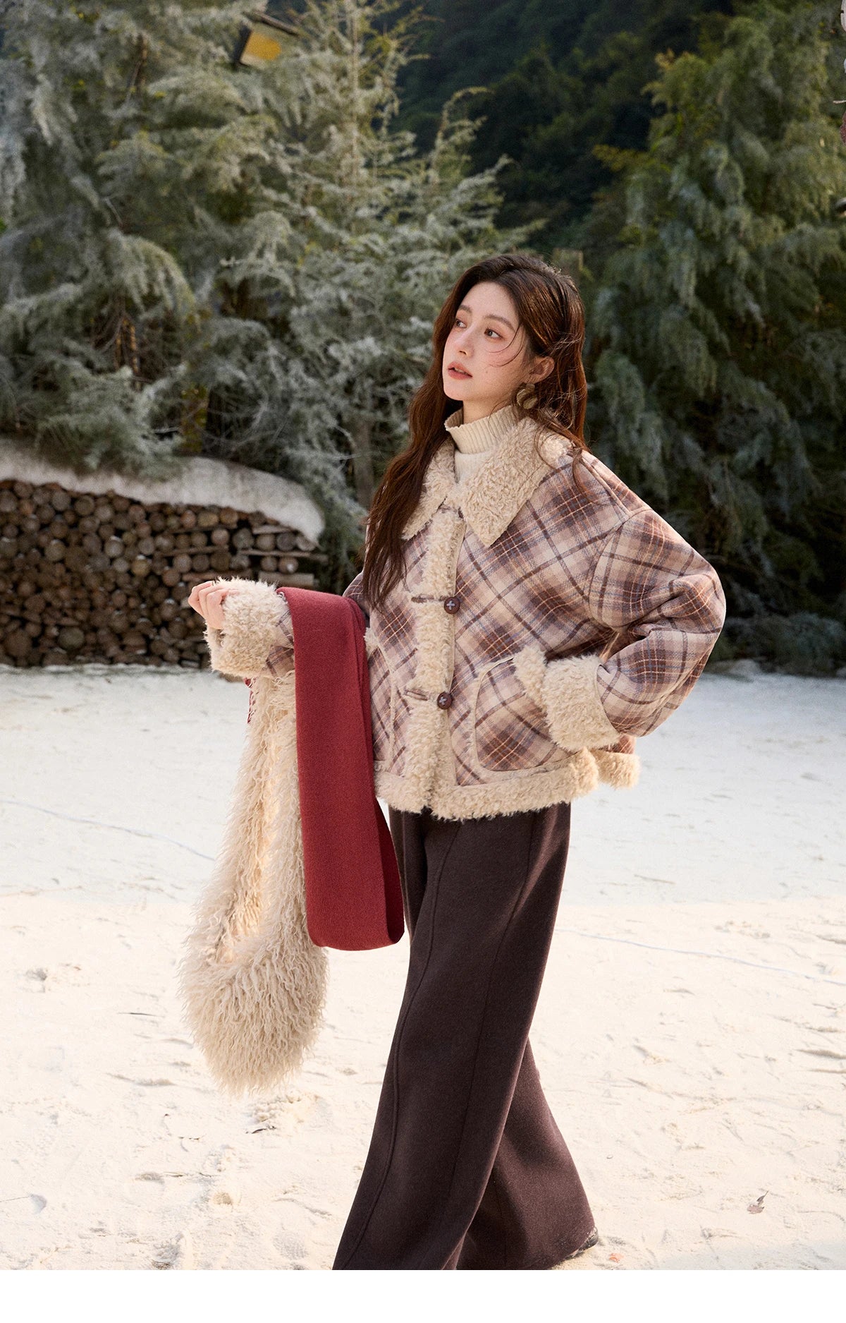 MISHOW High Waist Wide Leg Pants for Women 2025 Winter Casual Loose Thick Fleece Warm Knit Pants Straight Trousers MXE92K1127