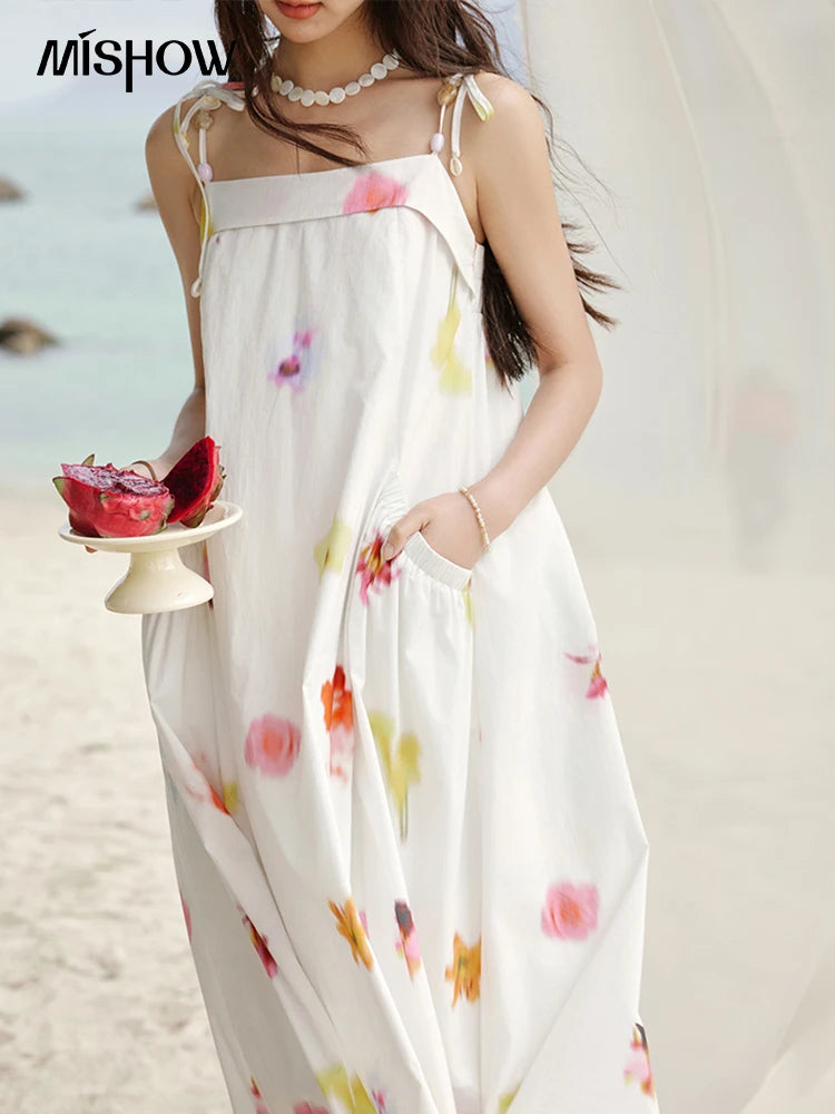 MISHOW Korean Summer Camisole Dress Women 2025 Sleeveless Floral Shell Decoration Cotton Dresses Lady Fashion Holiday MXE32L2213