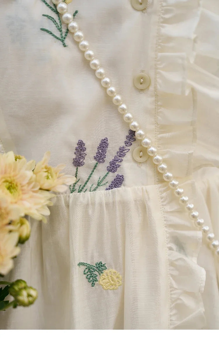 MISHOW Elegant Fairycore Embroidery Flower Dresses 2025 Summer A-line Flare Sleeve Ruffles Sweet Knee-Length Dresses MXC38L1518