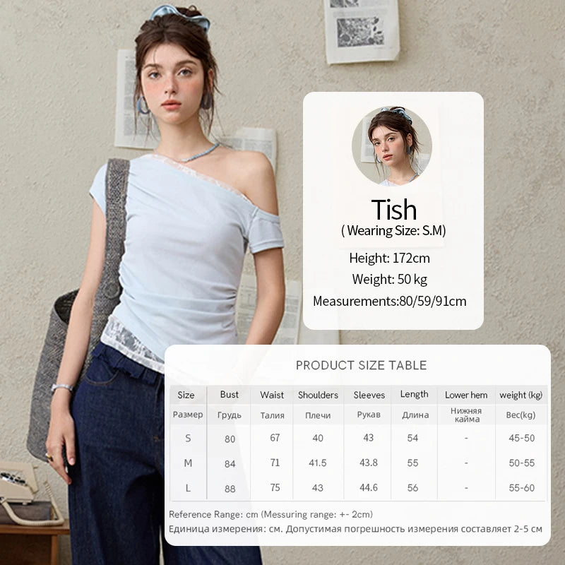 MISHOW Sexy Summer New T-shirts Women 2025 Short Sleeve Skew Collar Off-shoulder Lace Shirt Female Versatile Thin MXE31T0503