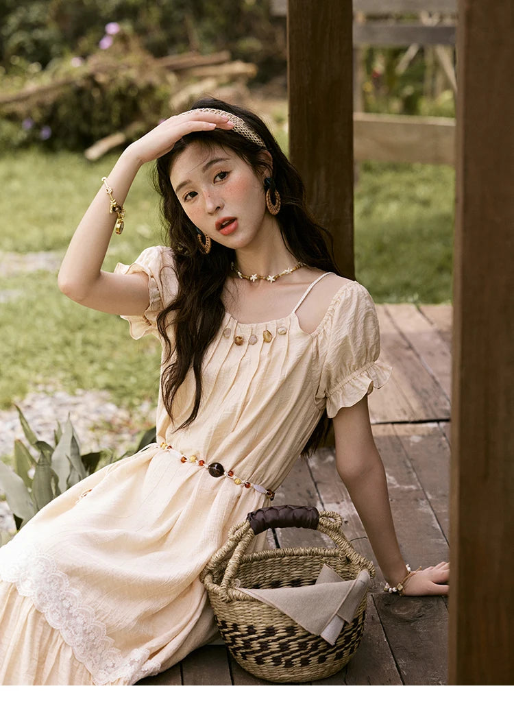 MISHOW French Holiday Summer Dresses Women Summer 2025 Short Sleeve Halter Neck Off-shoulder Long Dress Female New MXE31L2190