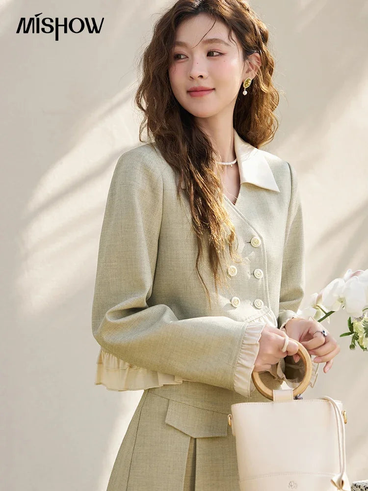 MISHOW Mini Skirt Jacket Separately Women Outfit 2024 Spring Autumn Fashion Crop Female Jacket Pleated A-line Skirts MXD11W0293