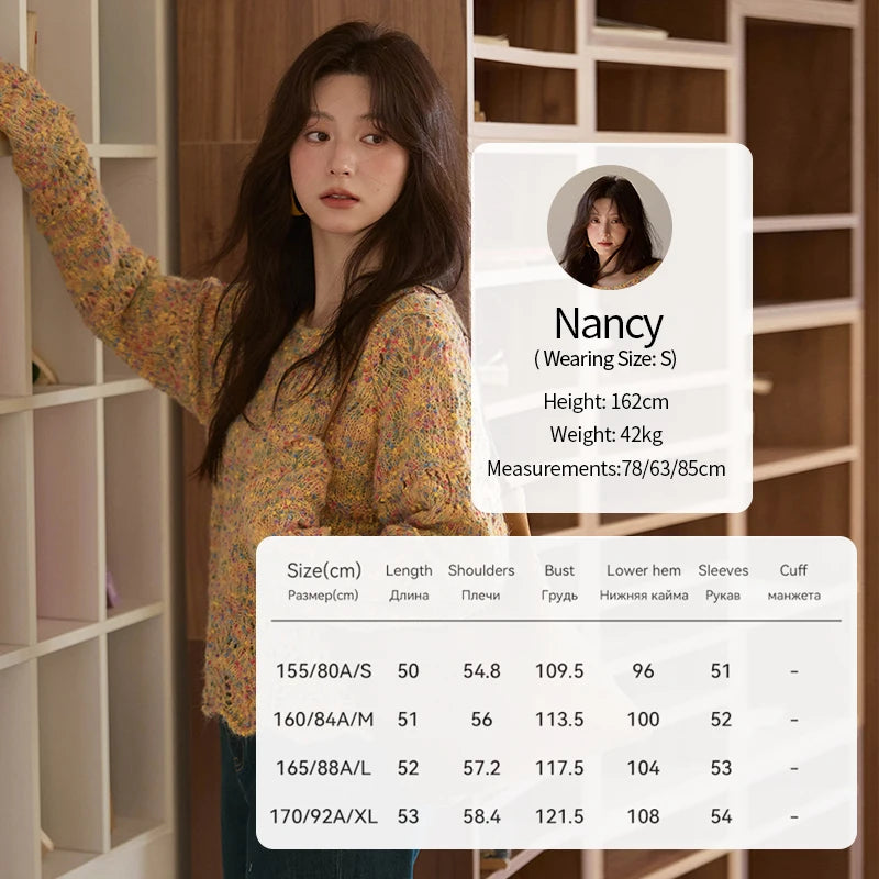 MISHOW Women's Retro Chic Knitted Top 2025 Autumn French Color Polka Dot Knitted Round Neck Curved Hem Thin Sweaters MXE43Z1343